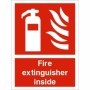Fire Extinguisher Inside safety sign with extinguisher symbol and red background