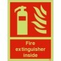  Photoluminescent fire extinguisher inside safety sign for enclosed fire equipment storage