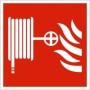Fire hose reel symbol safety sign on red background
