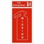 Fire extinguisher missing location panel safety sign with red background and extinguisher graphic