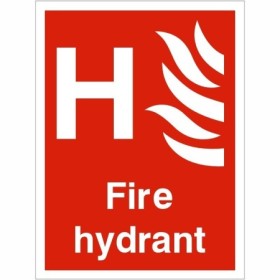 Fire Hydrant Sign with white H symbol and flame graphic