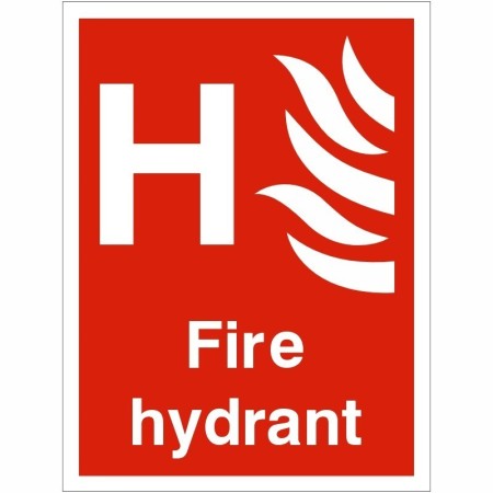 Fire Hydrant Sign with white H symbol and flame graphic