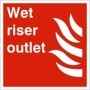 Wet Riser Outlet fire safety sign with white text and symbol on red background