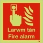  Photoluminescent Welsh and English fire alarm safety sign with emergency call point symbol