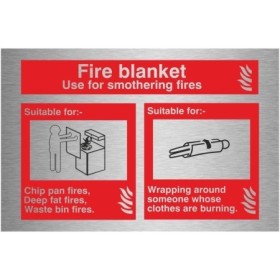 Fire blanket use for smothering fires safety sign with emergency guidance symbols