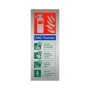  Brushed aluminium ABC powder fire extinguisher safety sign with fire class symbols and usage instructions