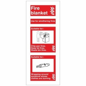 Fire blanket safety sign with fire emergency instructions