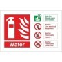 Water fire extinguisher identification safety sign with usage guidance