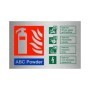  Brushed aluminium ABC powder fire extinguisher ID safety sign with multi hazard fire class symbols
