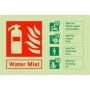  Photoluminescent water mist fire identification safety sign with extinguisher suitability symbols