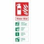 Water Mist fire extinguisher safety sign showing suitable fire classes