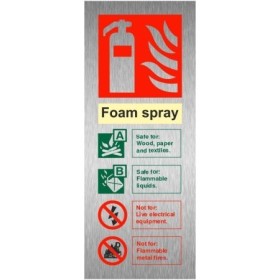 Foam spray fire extinguisher fire ID safety sign with fire class guidance
