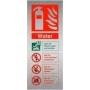 Brushed aluminium water fire extinguisher ID safety sign with fire class guidance