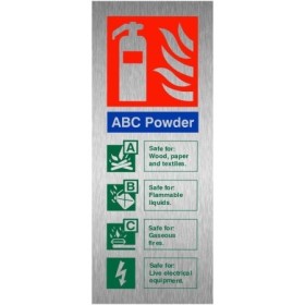 ABC powder brushed aluminium fire extinguisher identification sign