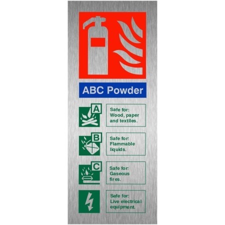 ABC powder brushed aluminium fire extinguisher identification sign