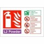 L2 powder fire extinguisher identification safety sign with fire class guidance