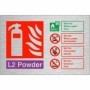  Brushed aluminium L2 powder extinguisher safety sign with metal fire classification guidance
