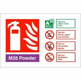 Powder M28 fire extinguisher identification safety sign