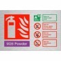  Brushed aluminium M28 powder extinguisher safety sign with prohibited fire class warnings