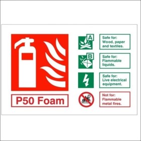 P50 foam fire extinguisher identification safety sign