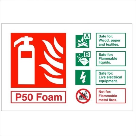 P50 foam fire extinguisher identification safety sign