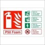 P50 foam fire extinguisher identification safety sign
