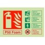  Photoluminescent P50 foam fire extinguisher ID safety sign with electrical and liquid fire guidance