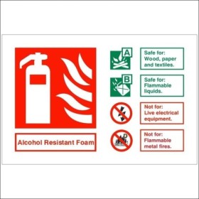Alcohol resistant foam fire extinguisher identification safety sign