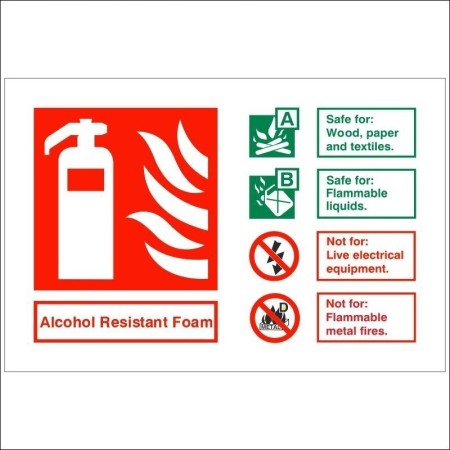 Alcohol resistant foam fire extinguisher identification safety sign