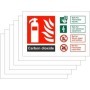 6-pack carbon dioxide fire identification signs with CO2 extinguisher guidance