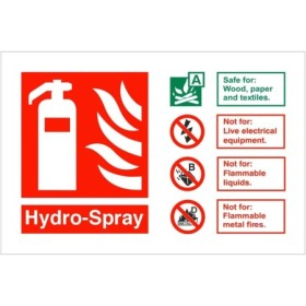 Hydro-Spray fire extinguisher identification safety sign