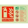  Photoluminescent Hydro-Spray fire extinguisher safety sign with fire class restriction guidance