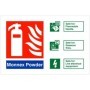 Monnex powder fire extinguisher identification safety sign