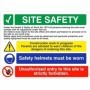Site safety sign with PPE instructions and restricted access warning messages