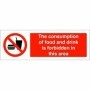 The consumption of food and drink is forbidden in this area prohibition safety sign