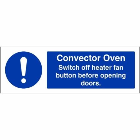 Convector oven hygiene sign with operating instructions