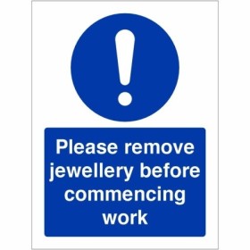 Please remove jewellery before commencing work mandatory hygiene sign