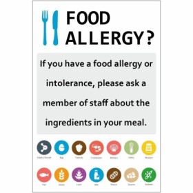 Food allergy ask a member of staff safety sign with allergen symbols