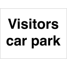 Visitors car park sign with bold black text on white background