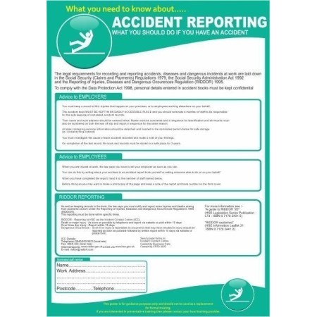 Accident reporting workplace health and safety poster