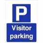 Visitor parking sign with parking symbol and bold white text on blue background