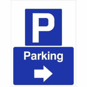 Parking arrow right sign with parking symbol and right directional arrow