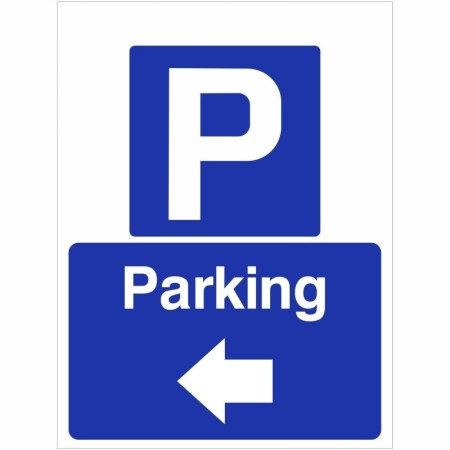 Parking arrow left sign with parking symbol and left directional arrow
