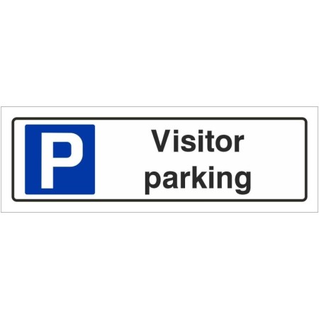 Visitor parking sign with parking symbol and bold black text