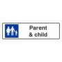 Parent and child parking sign with family symbol and bold black text