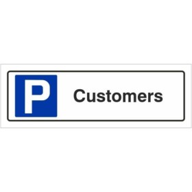 Customers parking sign with parking symbol and bold black text