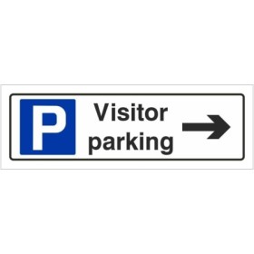 Visitor parking arrow right sign with directional arrow and parking symbol