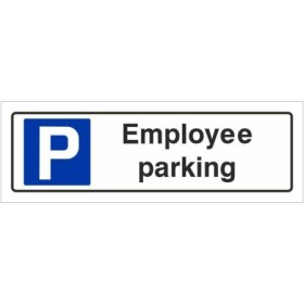 Employee parking sign with parking symbol and bold black text