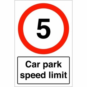 Car park speed limit sign displaying 5mph speed restriction