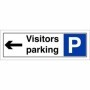 Visitors parking arrow left sign with directional arrow and parking symbol